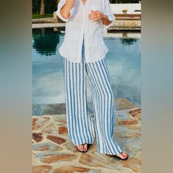 Boden Westbourne wide leg blue and white stripe linen trousers sz 6 - Picture 2 of 11
